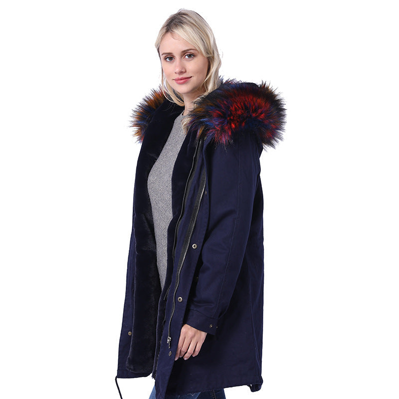 Women's Long Coat with Decorative Faux Fur Collar