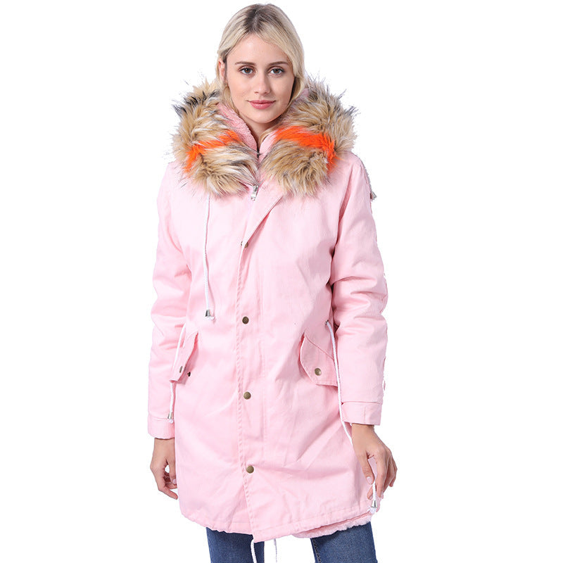 Women's Long Coat with Decorative Faux Fur Collar