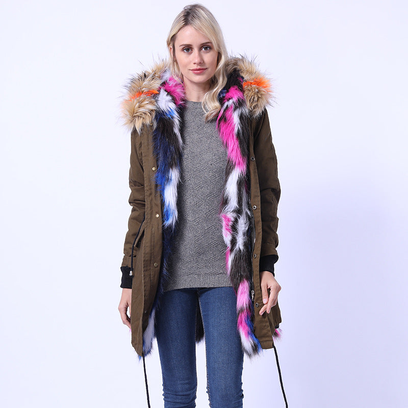 Women's Long Coat with Decorative Faux Fur Collar