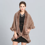 Women's Hooded Poncho with Luxurious Faux Fur Collar and Elegant Trim