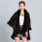 Women's Hooded Poncho with Luxurious Faux Fur Collar and Elegant Trim