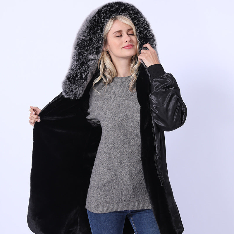 Women's Long Coat with Decorative Faux Fur Collar