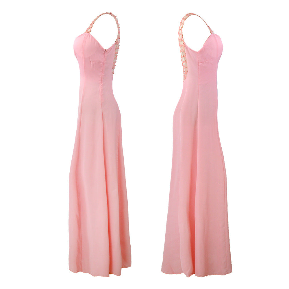 Elegant Evening Dress with Deep V-Neck and Shimmering Details