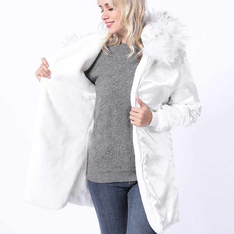 Women's Long Coat with Decorative Faux Fur Collar