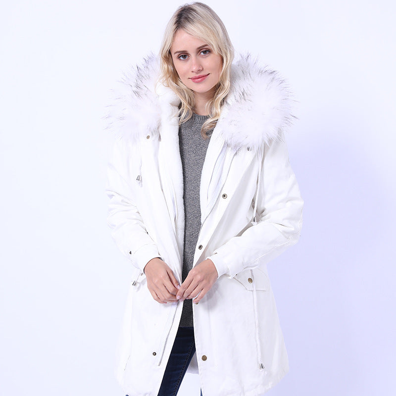 Women's Long Coat with Decorative Faux Fur Collar