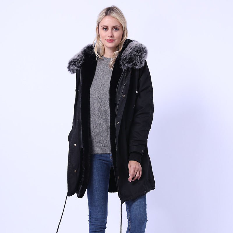 Women's Long Coat with Decorative Faux Fur Collar