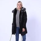 Women's Long Coat with Decorative Faux Fur Collar