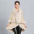 Women's Hooded Poncho with Luxurious Faux Fur Collar and Elegant Trim