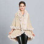 Women's Hooded Poncho with Luxurious Faux Fur Collar and Elegant Trim