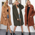 Women's Fluffy Boucle Coat with Elegant Lapel and Wide Cut