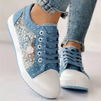 Breathable Women's Canvas Shoes with Floral Lace Trim - Celina
