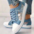 Breathable Women's Canvas Shoes with Floral Lace Trim - Celina