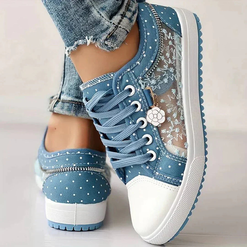 Breathable Women's Canvas Shoes with Floral Lace Trim - Celina