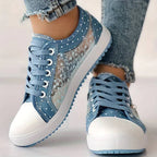 Breathable Women's Canvas Shoes with Floral Lace Trim - Celina