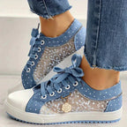 Breathable Women's Canvas Shoes with Floral Lace Trim - Celina