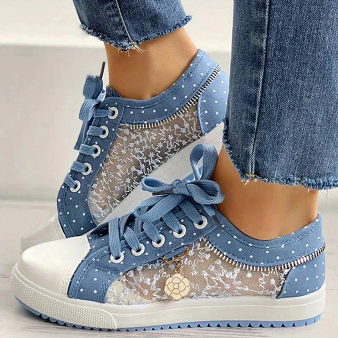 Breathable Women's Canvas Shoes with Floral Lace Trim - Celina