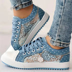 Breathable Women's Canvas Shoes with Floral Lace Trim - Celina