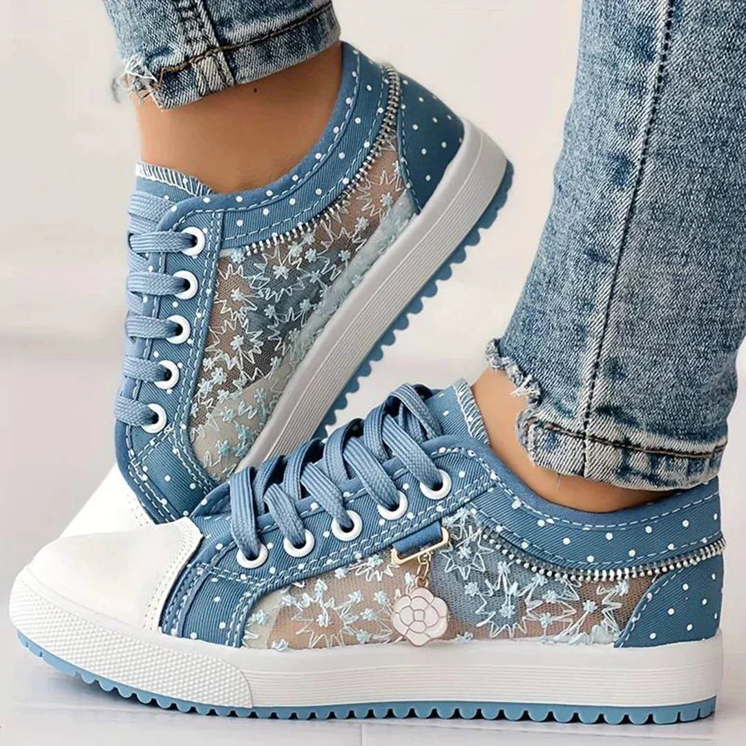 Breathable Women's Canvas Shoes with Floral Lace Trim - Celina