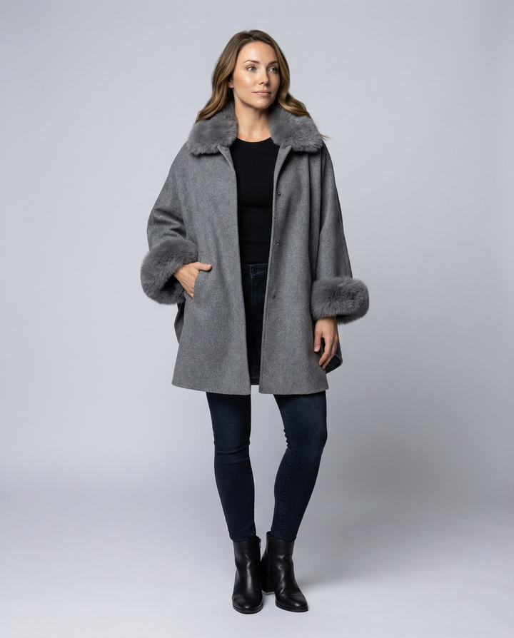 Women Cape Jacket Faux Fur