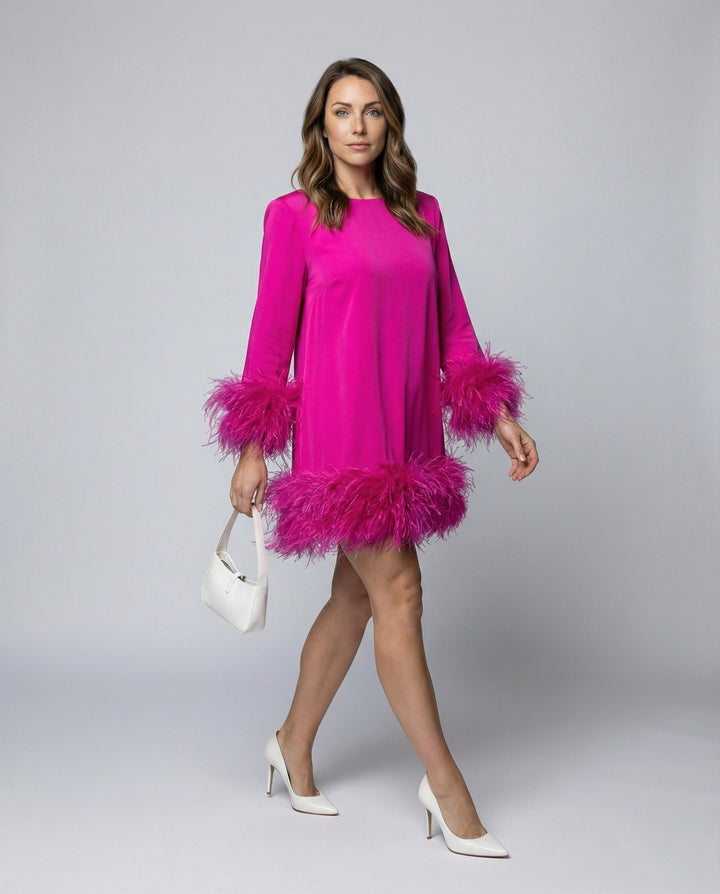 Asymmetrical Feather Mini Dress Women
