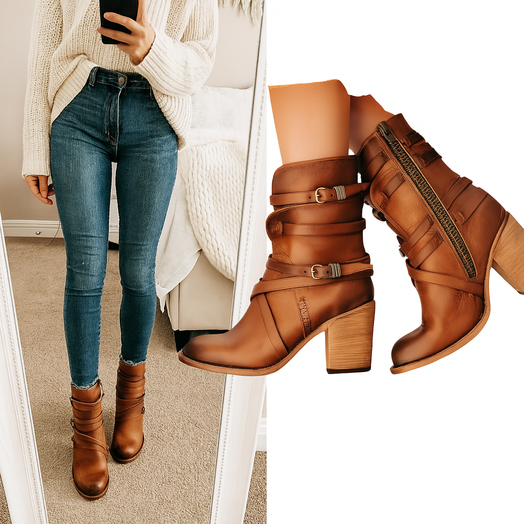 Women's Ankle Boots with Vintage Charm and Modern Heel