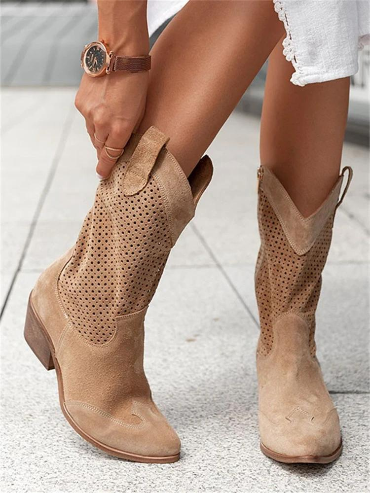 Mid-Calf Block Heel Cowboy Boots