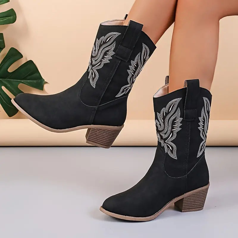 Women's Ankle Cowboy Boots with Block Heel