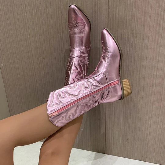 Western Block Heel Cowgirl Boots