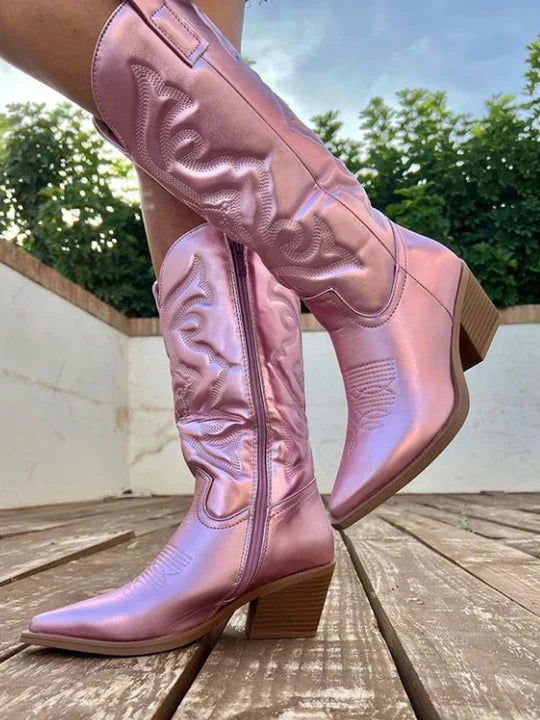 Western Block Heel Cowgirl Boots