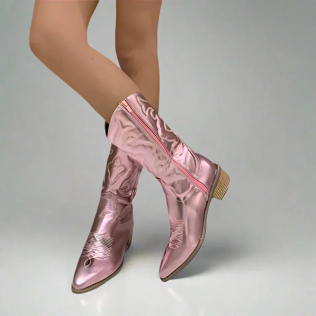 Western Block Heel Cowgirl Boots
