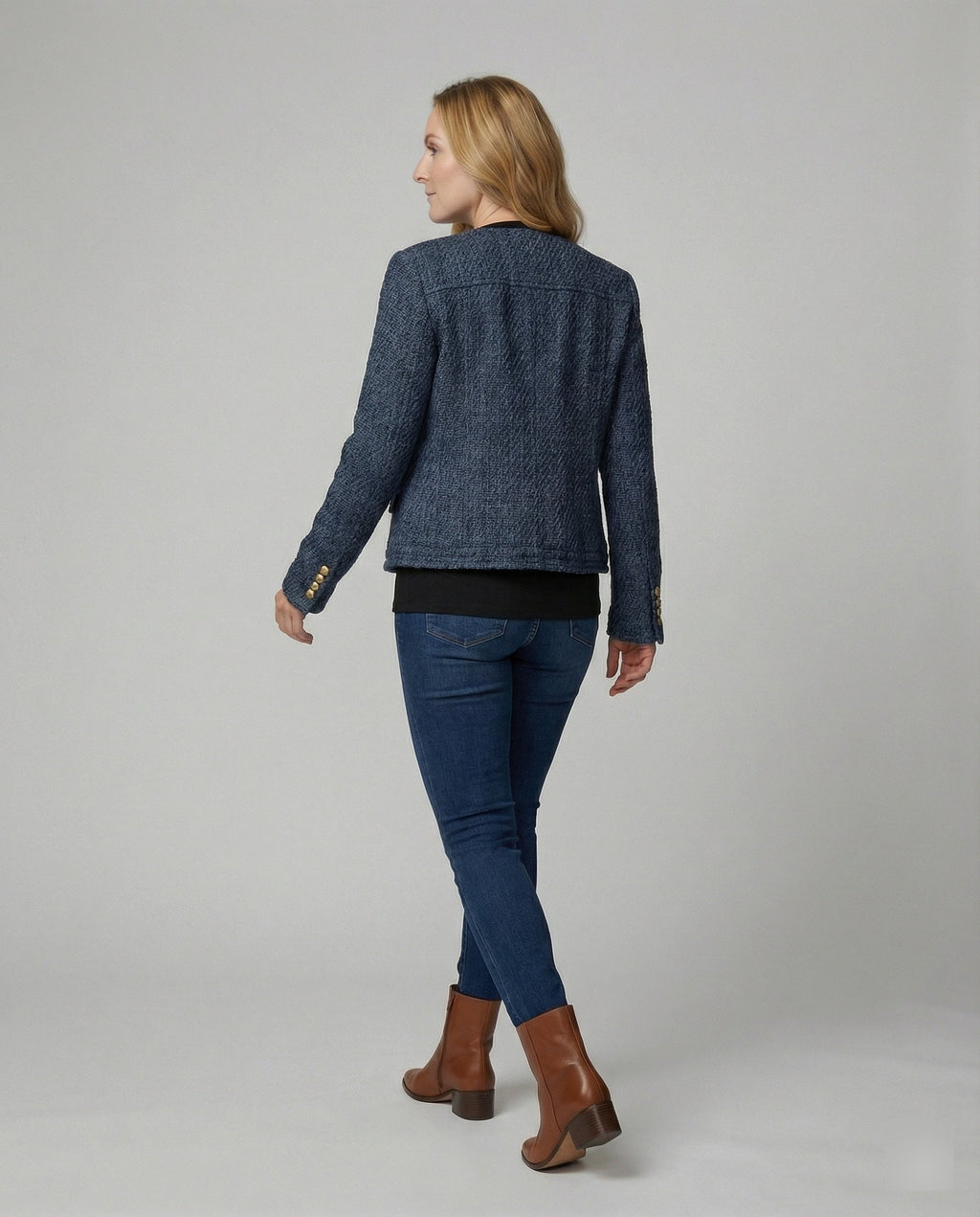 Women's Textured Bouclé Jacket with Decorative Buttons