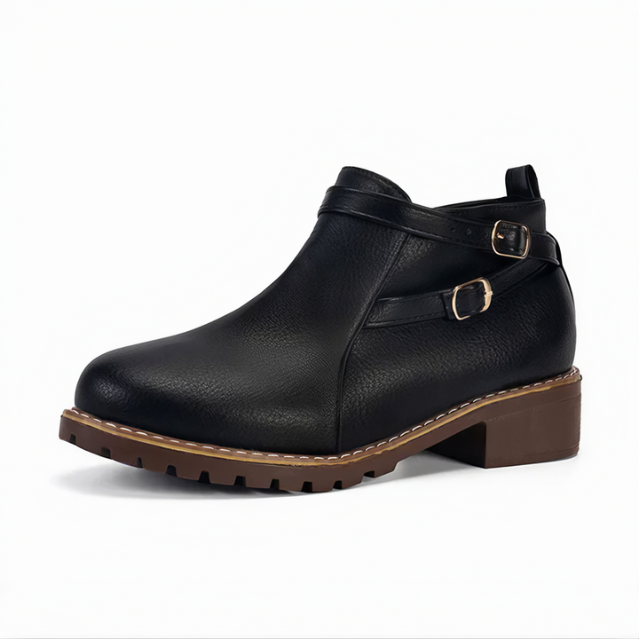 Comfortable Ankle Boots with Side Zipper and Buckle
