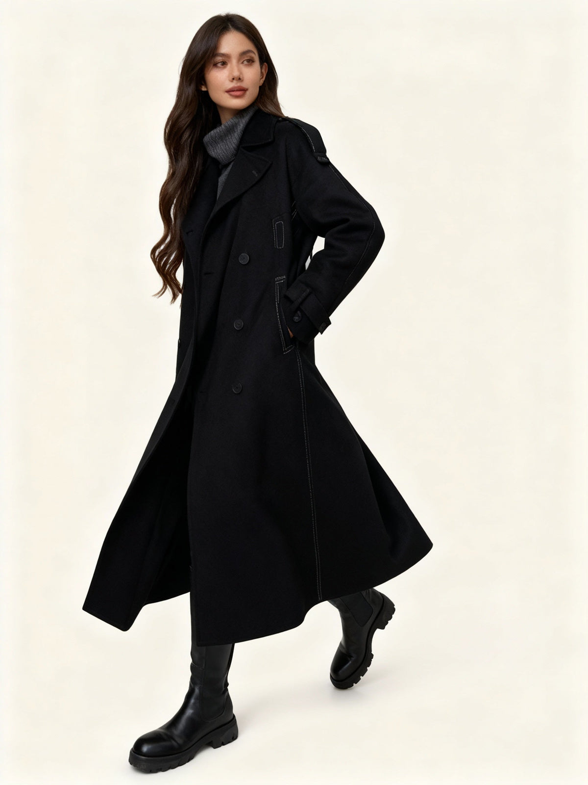 Bouclé Coat with Button Details