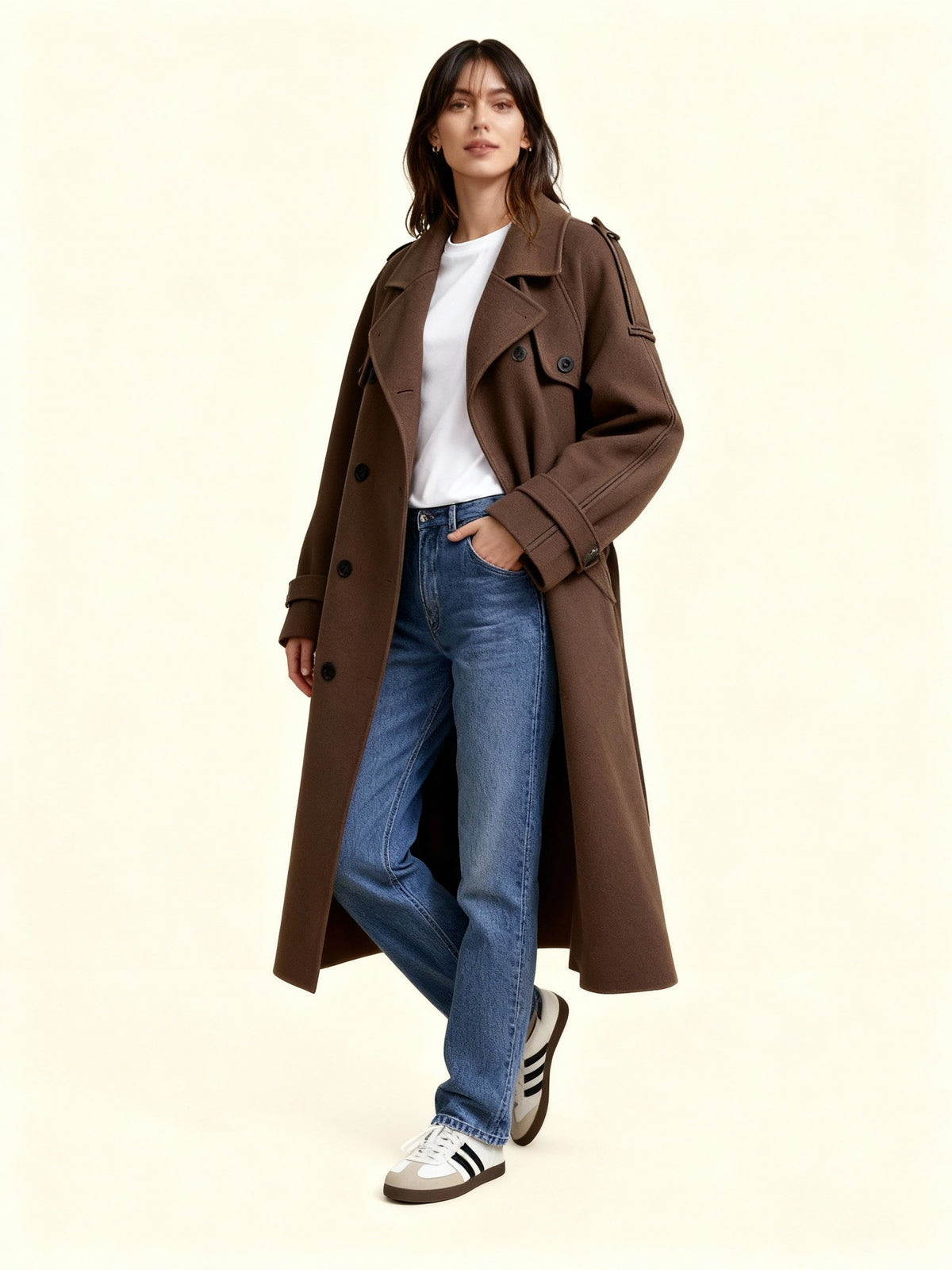 Bouclé Coat with Button Details