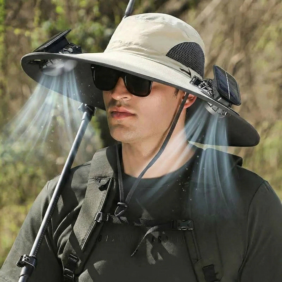 Outdoor Wide Brim Sun Hat with 2 Solar Fans