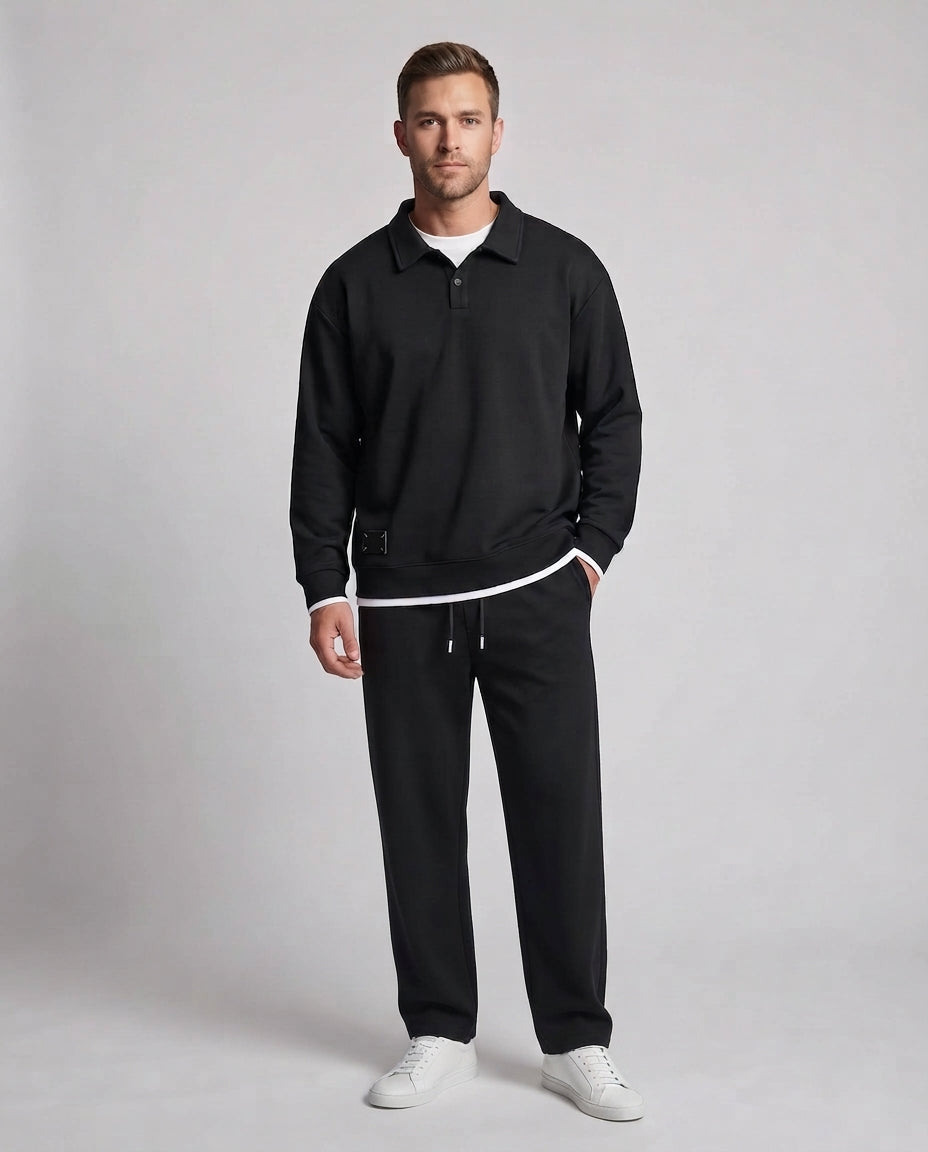 Unisex Oversize Polo Sweatshirt Set with Wide Joggers