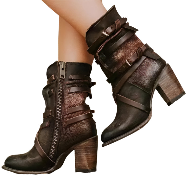 Women's Ankle Boots with Vintage Charm and Modern Heel