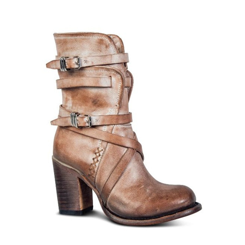 Women's Ankle Boots with Vintage Charm and Modern Heel