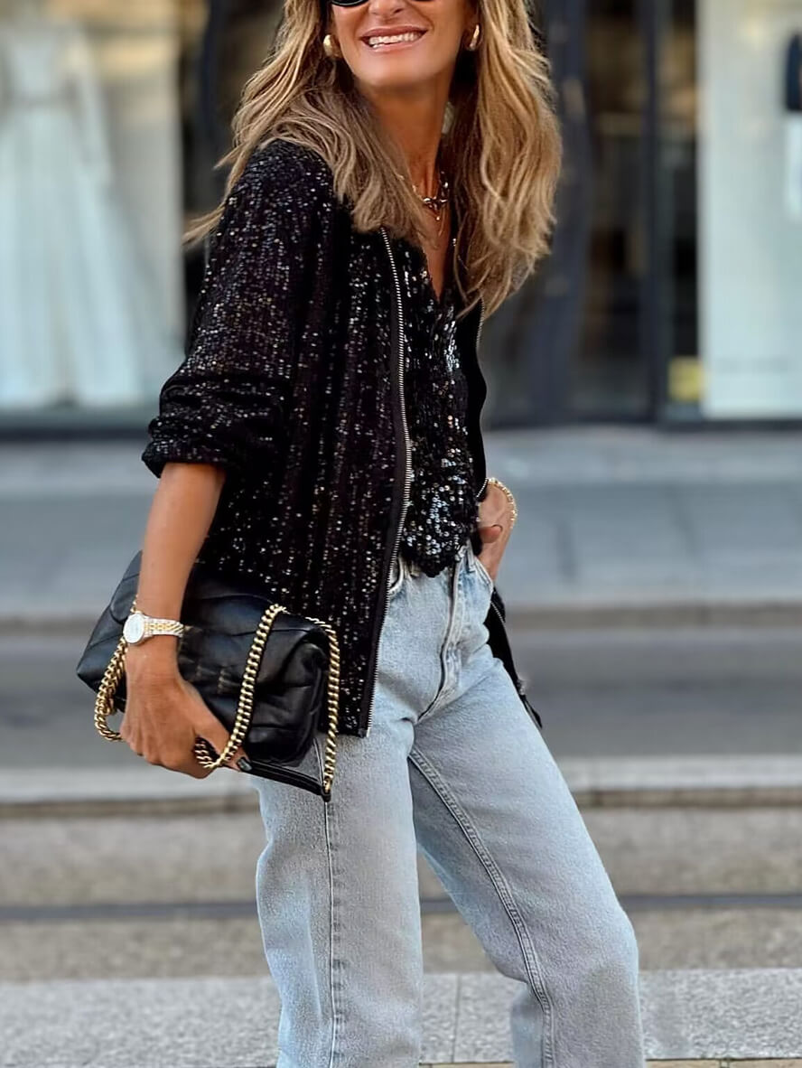Sequin Bomber Jacket