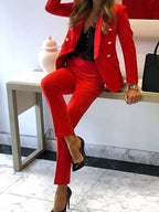 Two-Piece Double-Breasted Blazer and Trouser Set for Women