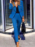 Two-Piece Double-Breasted Blazer and Trouser Set for Women