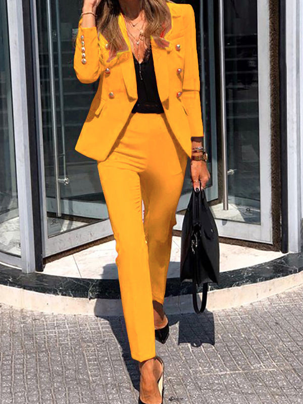Two-Piece Double-Breasted Blazer and Trouser Set for Women