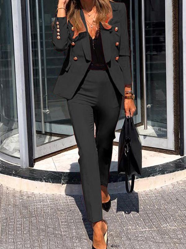Two-Piece Double-Breasted Blazer and Trouser Set for Women