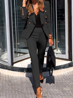 Two-Piece Double-Breasted Blazer and Trouser Set for Women