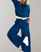 Women's Hooded Loungewear Set with Wide-Leg Pants