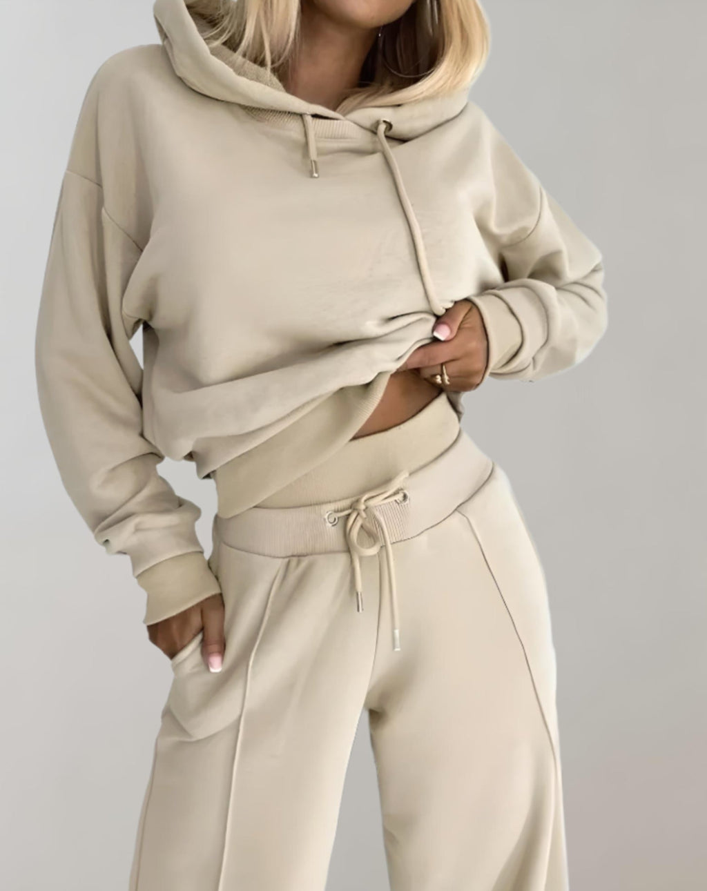 Women's Hooded Loungewear Set with Wide-Leg Pants
