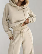 Women's Hooded Loungewear Set with Wide-Leg Pants