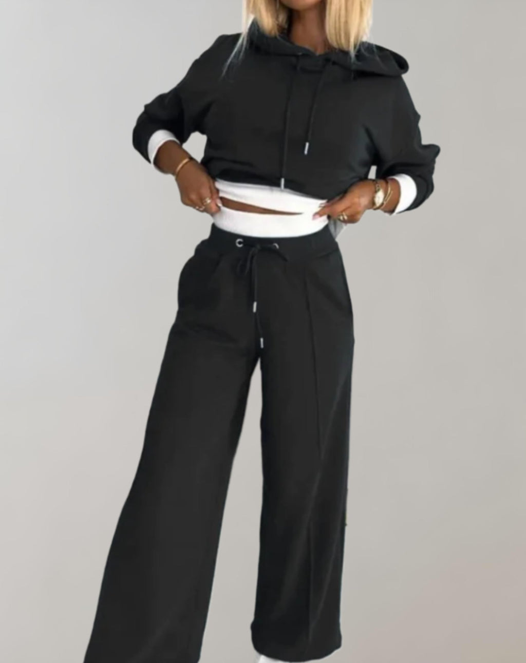 Women's Hooded Loungewear Set with Wide-Leg Pants