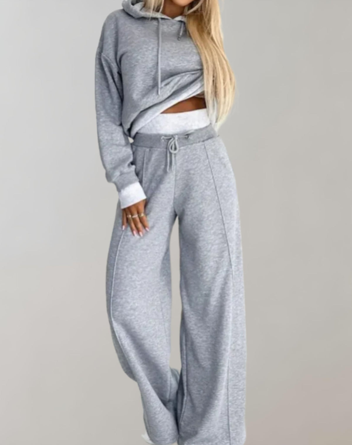 Women's Hooded Loungewear Set with Wide-Leg Pants