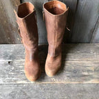 Women's Mid-Calf Brown Leather Boots with Zipper